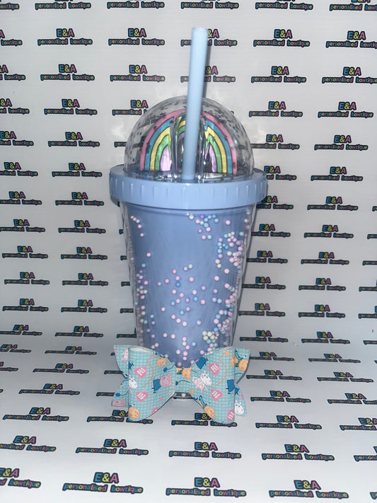 Rainbow dome cup with hairbow (alligator clip) - optional personalisation