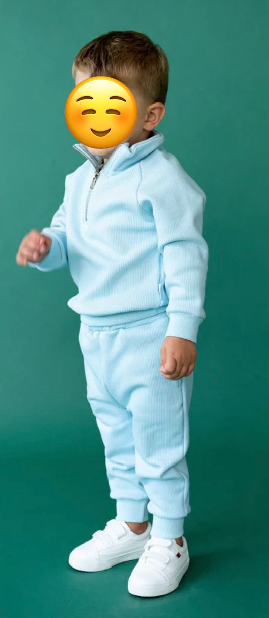 Blue kids fleece tracksuit ribbed cotton