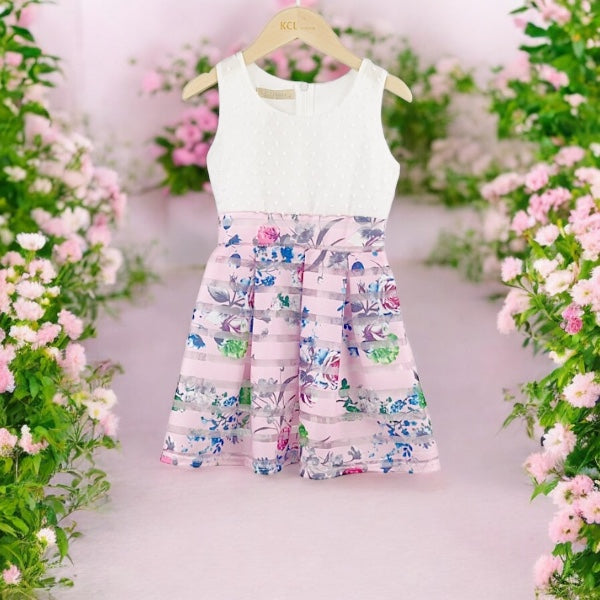 Girls Ivory Pink Floral Peplum Dress 4-14 Years