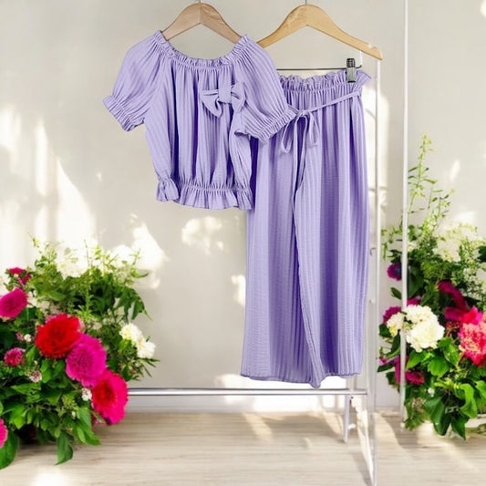 Girls Lilac Pleated Bow 2pc Set 4-14 Years