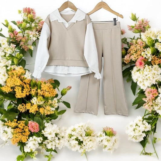 Beige Faux Shirt Top Co-ord Set 2-12