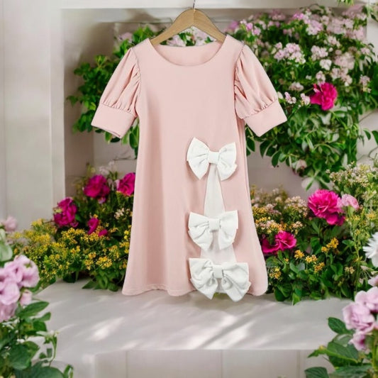 Girls Pink Balloon Sleeve
Bow Top Dress 4-14 Years