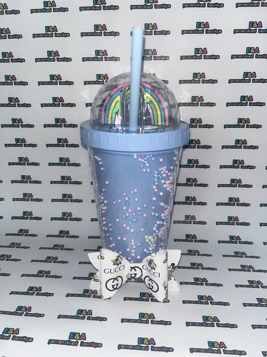 Rainbow dome cup with hairbow (alligator clip) - optional personalisation