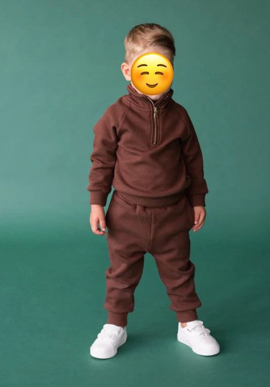 Walnut kids fleeced tracksuit ribbed cotton