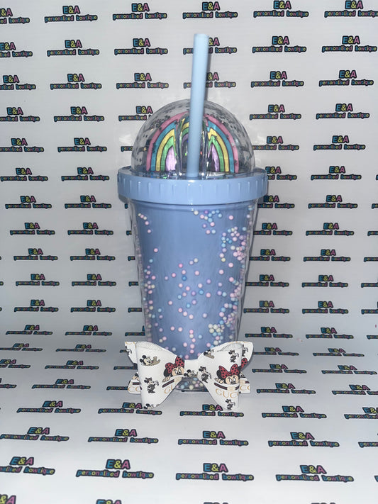 Rainbow dome cup with hairbow (alligator clip) - optional personalisation