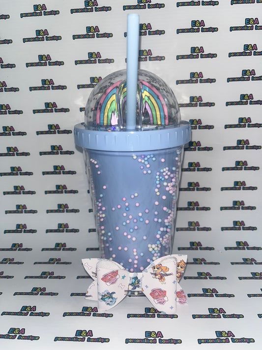 Rainbow dome cup with hairbow (alligator clip) - optional personalisation