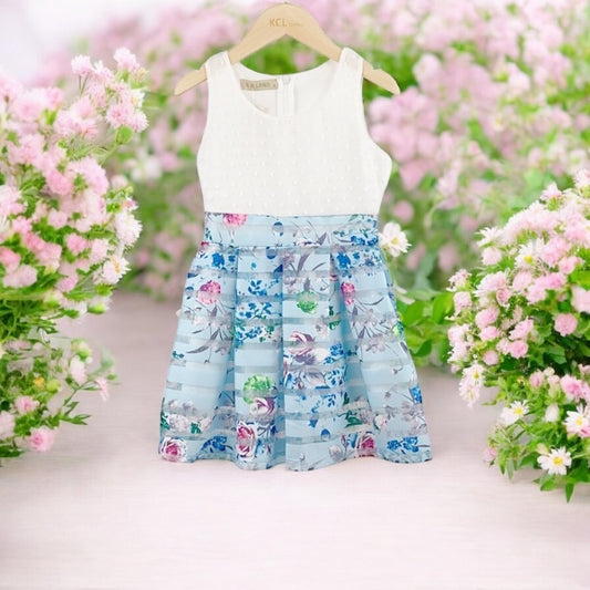 Girls Ivory Blue Floral
Peplum Dress 4-14 Years