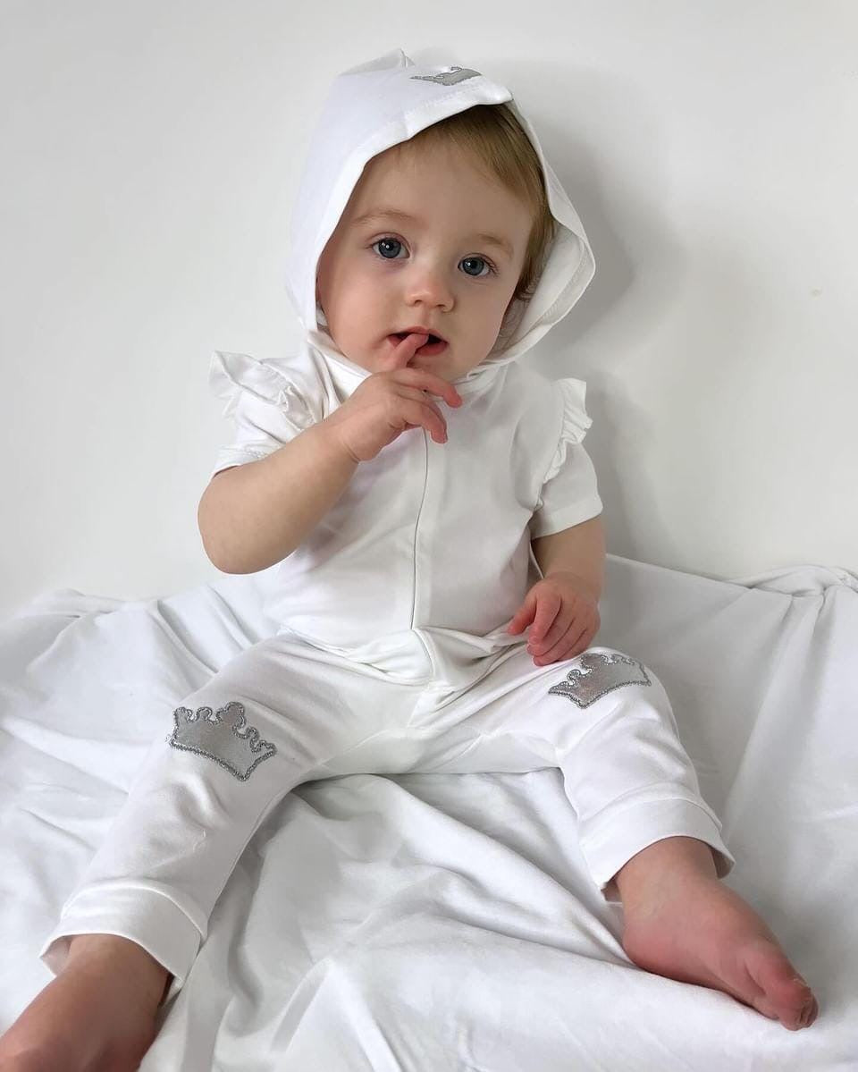 Boys White Crown Hooded
Jumpsuit 0-12M