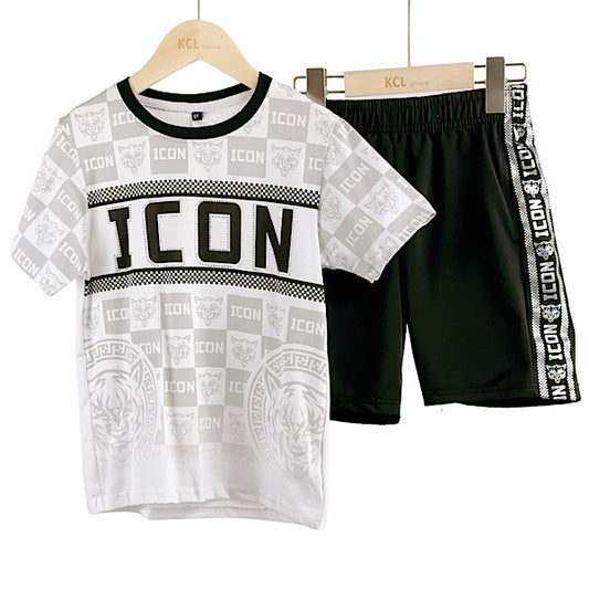 White & Black Lion Greek Key Print 2PC Set 4-14