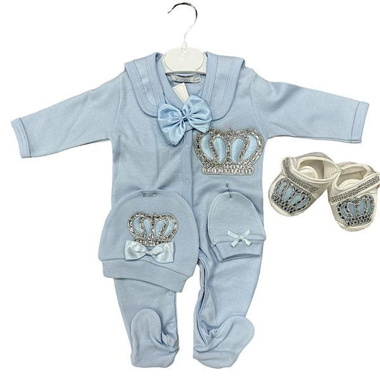 B/Blue Crown Motif 4PC
Layette Set 0-6M