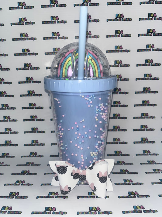Rainbow dome cup with hairbow (alligator clip) - optional personalisation